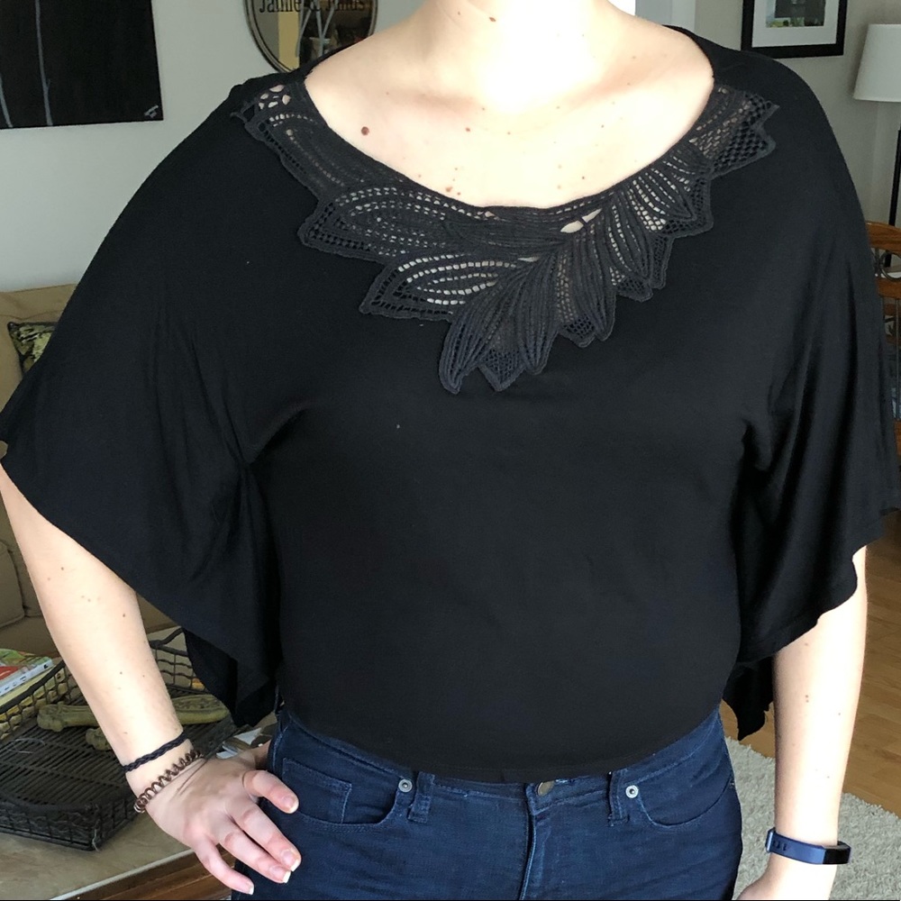 Lush Flower Etched Flowy Black top